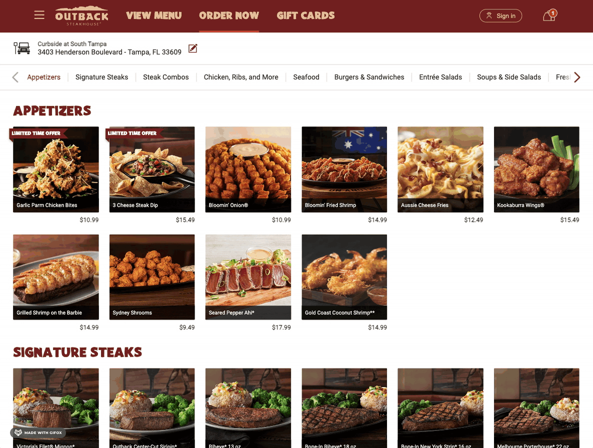 Outback Steakhouse — Online Ordering